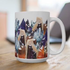 Crystal Coffee Mug, Geode Crystal Mug, Colorful Natural Crystal Shapes, Geology Mug, Boho Crystal Mug, Pretty Tea Cup, Mug 15oz
