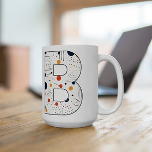 B Monogram Ceramic Mug, Initial Coffee Mug, Monogram Mug, Custom Letter Mug, Artsy Mug, Abstract Art Cup, Initial Letter Mug, Letter Teacup