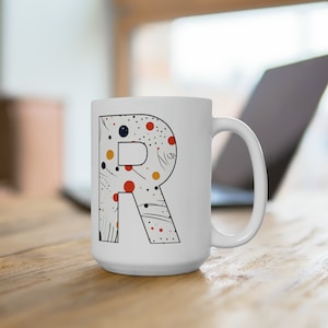 R Monogram Ceramic Mug, Initial Coffee Mug, Monogram Mug, Custom Letter Mug, Artsy Mug, Abstract Art Cup, Initial Letter Mug, Letter Teacup
