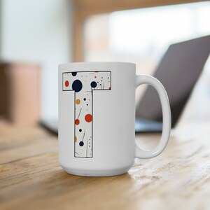 T Monogram Ceramic Mug, Initial Coffee Mug, Monogram Mug, Custom Letter Mug, Artsy Mug, Abstract Art Cup, Initial Letter Mug, Letter Teacup