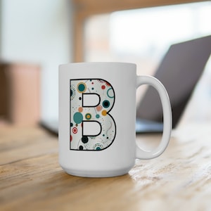 B Monogram Ceramic Mug, Initial Coffee Mug, Monogram Mug, Modern Letter Mug, Artsy Mug, Abstract Art Cup, Initial Letter Mug, Letter Teacup