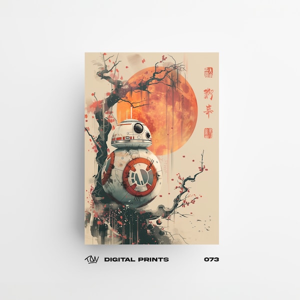 BB-8 073 Japanese Art Style Digital Print Poster - Exclusive Starwars Droid Poster, Instant Download