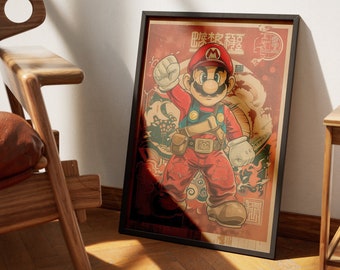 Mario Poster Japanese Art Style Digital Print - Exclusive Video Game Poster, Instant Download