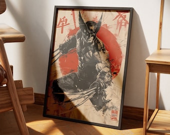 Wolverine Japanese Art Poster, Superhero Wall Decor (Digital Print )