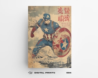 Captain 004 Poster in Japanese Artstyle, comic book Hero Poster, Instant Download, High-Quality Digital Poster for Superhero fans