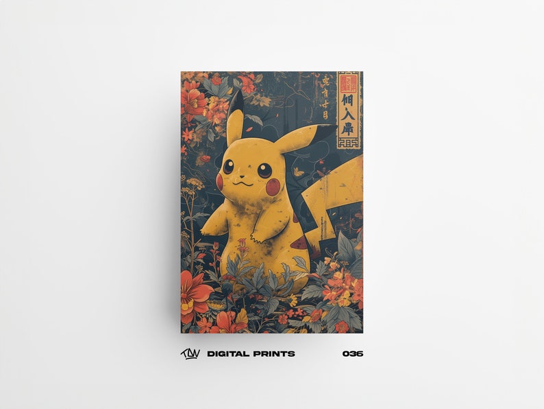 Pika 036 Japanese Art Style Digital Print Poster - Exclusive Pocket monster Poster, High-Quality Instant Download, Perfect nerd Fan Gift