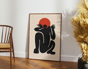 Zen Abstract Figure Poster, Black Silhouette Meditation Art, Boho Wall Decor