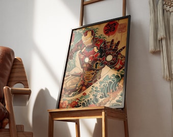 Iron Bot Japanese Art Print – Comic Decor, AI Artwork (Digital Download)