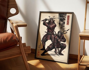 Epic Samurai and Ninja Warrior Japanese Wall Art Printed Poster