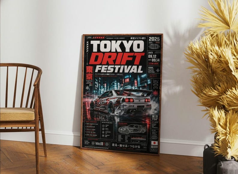 Nissan Skyline R34 GTR Drift Festival Poster
