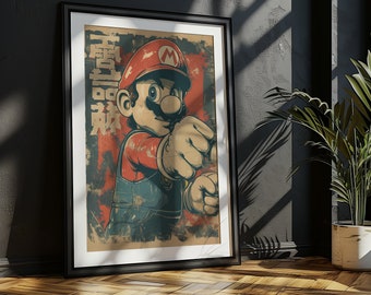 Mario Japanese Art Style Poster – Vintage Video Game Wall Art (Digital Download)