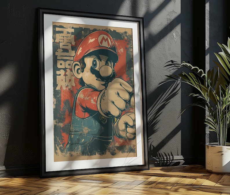 Mario Japanese Art Style Poster – Vintage Video Game Wall Art (Digital Download)