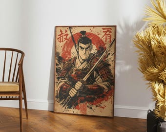 Samurai Warrior Abstract Art Print – Japanese Bushido Katana Home Decor Poster