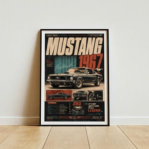 Siluettposter med Mustang Fastback från 1967 | Väggkonsttryck med klassisk muskelbil