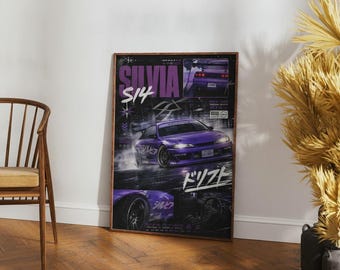 Nissan Silvia S14 Drift Car Poster