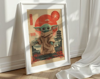 Baby Alien Grogu Poster Japanese Art Style Digital Print - Exclusive Space War Poster, High Quality Instant Download
