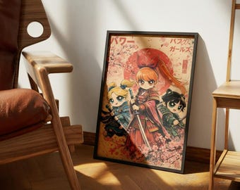 Japanese Retro Anime Poster – Iconic Cartoon Abstract Wall Art, Kawaii Samurai Print