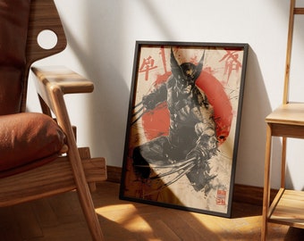 Wolverine Japanese Art Poster, Superhero Wall Decor (Digital Print )