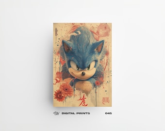 The Hedgehog 045 Japanese Art Style Digital Print Poster Design - Exclusive Sonic-fast Poster, Instant Download