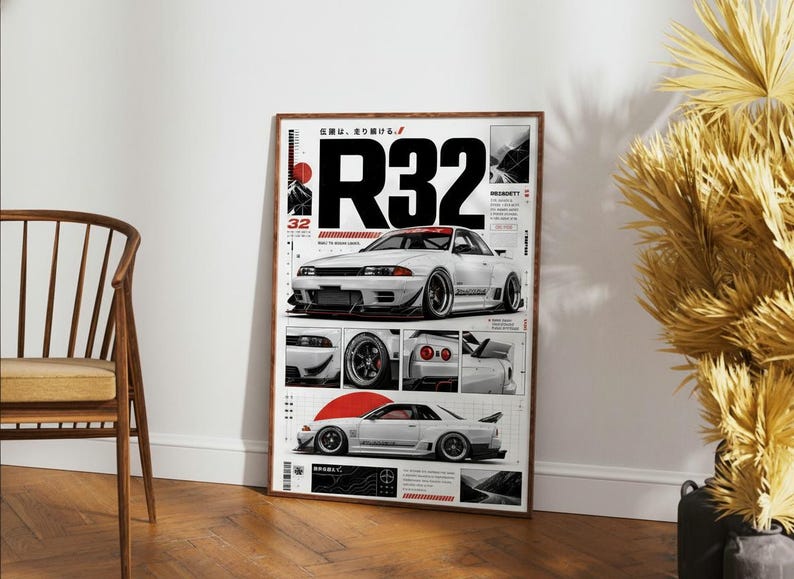 Nissan Skyline R32 Liberty Walk Poster JDM Car Wall Art Print GTR Garage Decor