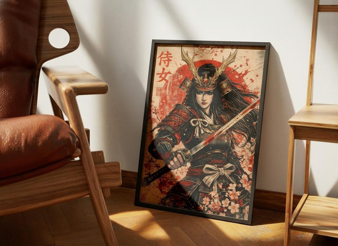 Abstract Samurai Girl Poster – Japanese Warrior Woman Wall Art Print ...
