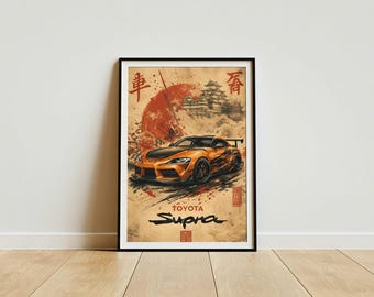 Iconic Japanese Sports Car Poster – JDM Art Style Print, Ukiyo-e Inspired Wall Art