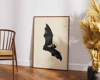 Botanical Bat Art Print, Gothic Halloween Decor