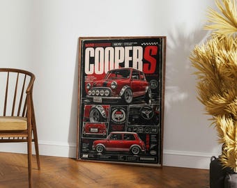 Classic Mini Cooper S Retro Magazine Cover Art