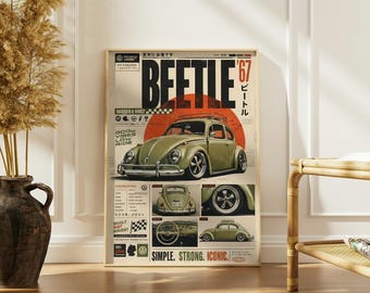 Retro Compact Car Silhouette Print