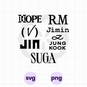 SVG-bundel voor leden | png-bestand | BTS-geïnspireerde stickers | Kpop-lidmonogrampictogram SVG