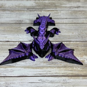Tiny Heart Purple & Black Wyvern Mini Articulated Dragon | Valentine&#39;s Dragon | Fidget Sensory Toy
