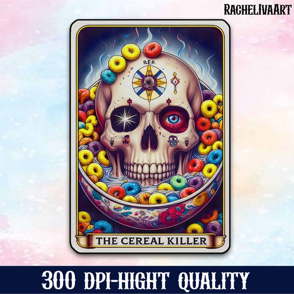 Funny Cereal Killer Tarot Card Png, Funny Skull Design Sublimation, Snarky Skeleton Png, Trendy Tshirt