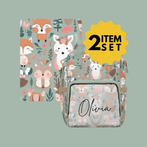 Woodland Diaper Bag Blanket Set Kids Custom Name Diaper Bag with Matching Blanket Weekend Bag Personalized Baby Bag Woodland Backpack Kids