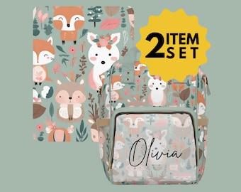 Conjunto de mochila y manta para pañales Woodland personalizada