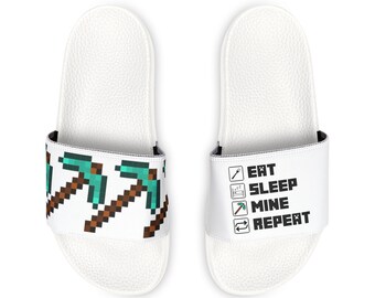 Kids Minecraft Inspired Slides Gamer Slides Gift for Kid Streamer Slides Minecraft Inspired Footwear Eat Sleep Mine Repeat Sandals Kids