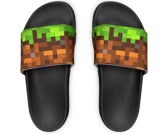 Kids Minecraft Inspired Sandals Gamer Slides Gift for Kids Streamer Slides Minecraft Inspired Footwear Kids Sandals Minecraft Sandals