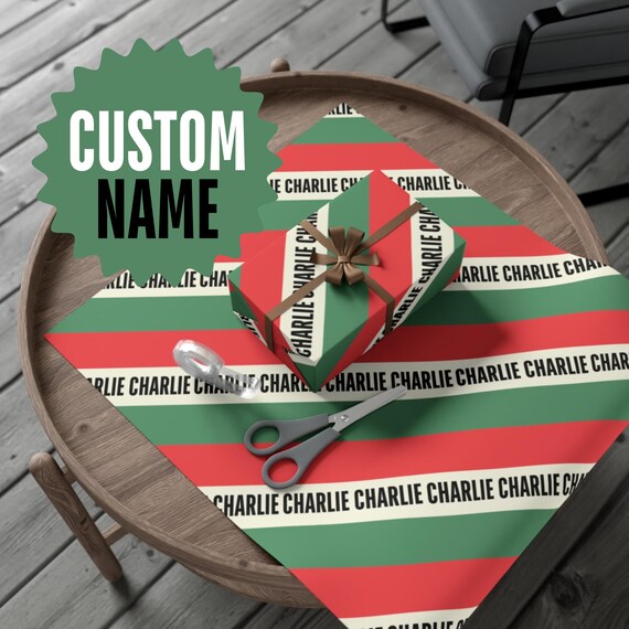 Personalized Christmas Wrapping Paper, Custom Name Gift Wrap