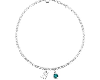 Personalized Initial Anklet with Birthstone Name custom bracelet anklet necklace Gold rose silver Gift For women gift