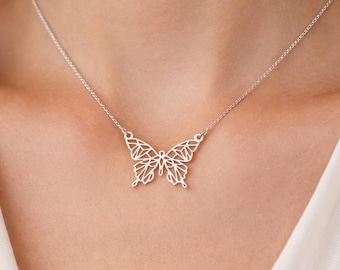 Butterfly Necklace – Geometric Butterfly Pendant, Minimalist Butterfly Jewelry, Gold Silver Rose Gold Butterfly Necklace, Gift for Her