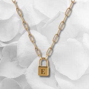 Initial Lock Necklace Padlock necklace Initial Padlock Necklace in Paper Clip Chain Gifts for Her Initial Padlock Necklace for Women