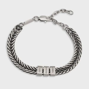 Stainless Steel Beaded Bracelet, Engraved Bracelet for Dad with Kids Names, Personalize Daddy Bracelet, Custom Gift For Dad Fathers Day Gift