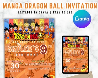 Modèle d'Invitation d'anniversaire Dragon Ball pour fête d'anniversaire Dragon Ball, Invitation Dragon Ball pour enfant, toile modifiable en téléchargement numérique