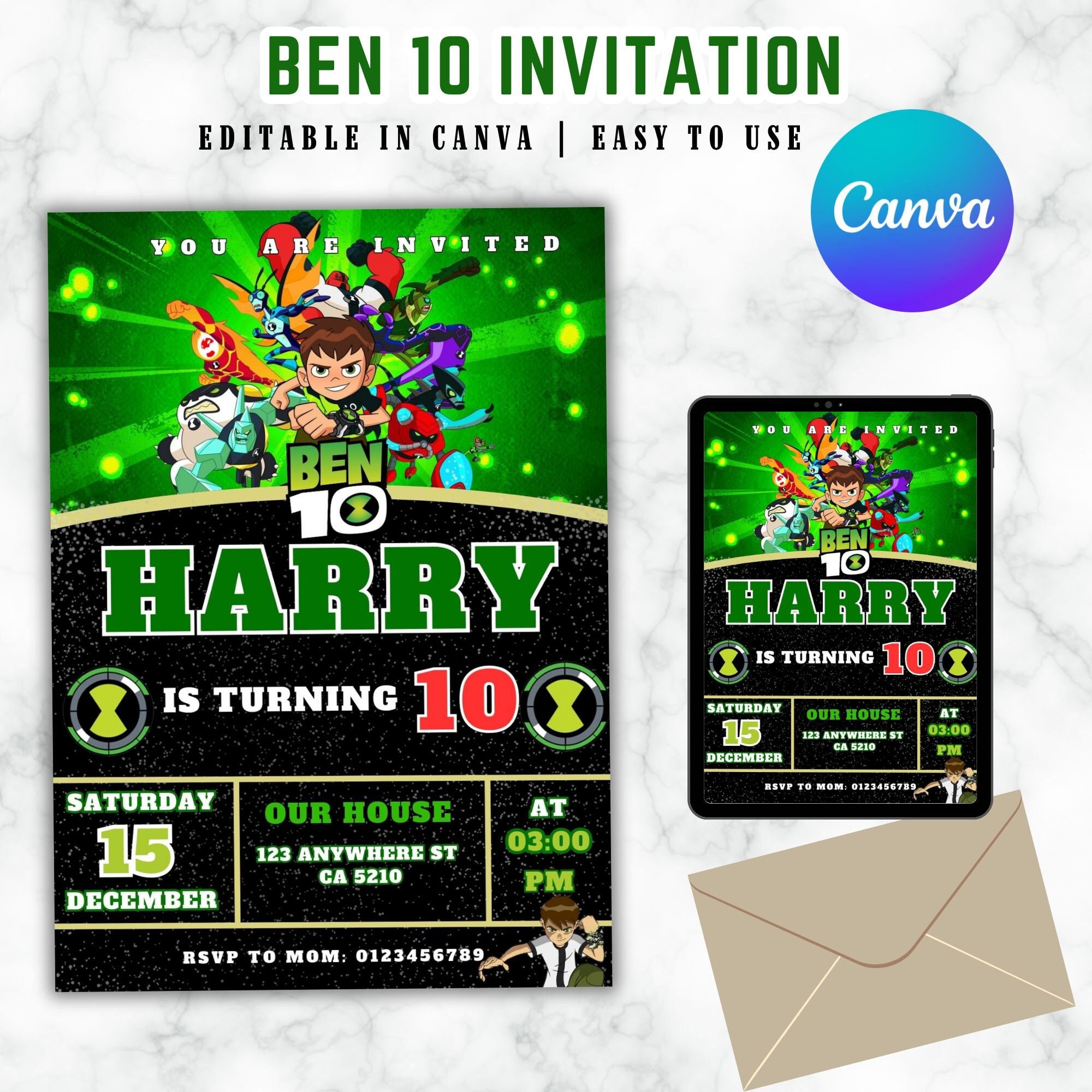 Ben 10 Birthday Invitation Birthday Party Invitations Cartoon ...