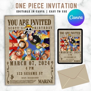 One Piece Invitation | Anime Invitation | One Piece Birthday Invitation | Customizable Invitation | Canva Invitation | Digital Download