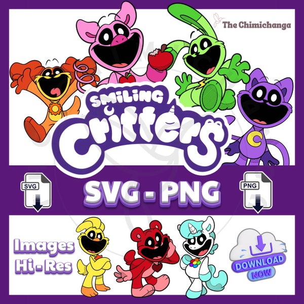 High resolution PNG-SVG images of the Smiling Critters characters from Playtime, Catnap, Invitations, Posters, T-shirts, Scrapbooking, Card