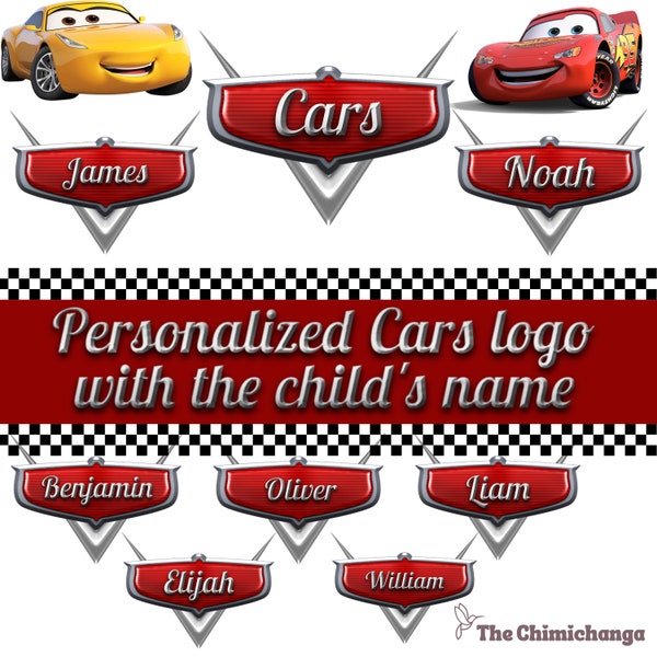 Personalized Cars logo, with the child's name, high resolution PNG image, downloadable image, PNG 5000 px.