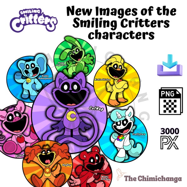 New High resolution PNG images of the Smiling Critters characters from Playtime, Catnap, Invitations, Posters, T-shirts, Scrapbooking, Card