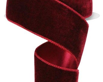 Burgundy Deluxe Velvet with Satin Backing Wire Edge Ribbon , 2.5&quot; x 10 Yard Spool