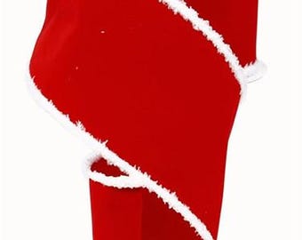 Red Velvet with White Drift Wire Edge Ribbon, 4&quot; x 10 Yard Spool