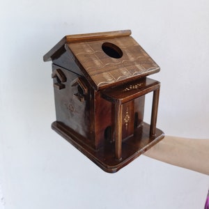 Handmade Teak Wood House Tissue Box : Rustic Home Decor